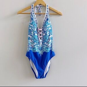 Lilly Pulitzer Blue and White One Piece Swimsuit